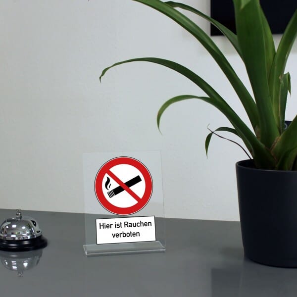 Acrylaufsteller &quot;Hier ist rauchen verboten&quot; (ca.100x150 mm)