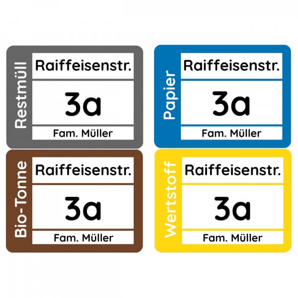 Mülltonnenaufkleber Set 4 Stück – personalisierbar – 19x14 cm – wetterfest &amp; individuell gestaltbar