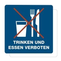 3 Stück Hinweis-Aufkleber - Trinken und Essen verboten (150x150 mm)