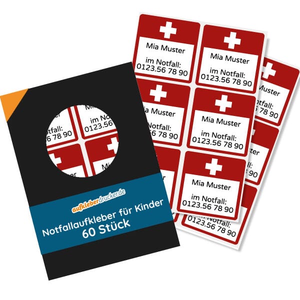 Notfallaufkleber für Kinder (60 Aufkleber - 47x47 mm)