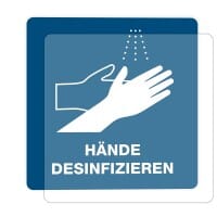 3 Stück Hinweis-Hinterglasaufkleber - Hände desinfizieren(150x150 mm)-