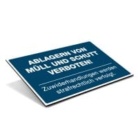 Schild Alu-Verbund Ablagern von Müll und Schutt verboten! (signalblau, 300x200x4 mm)