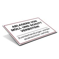 Schild Alu-Verbund Ablagern von Müll und Schutt verboten! (weiß, 600x400x4 mm)