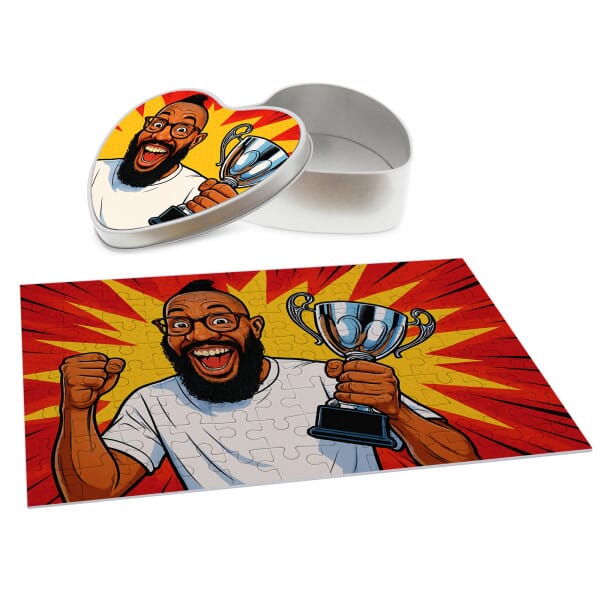 Puzzle mit Karikatur und Individualisierung (inkl. Herzdose – 96 Teile)