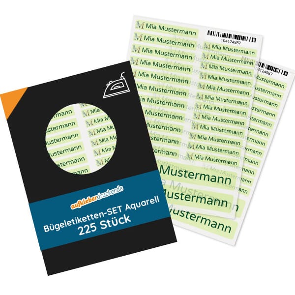 Bügeletiketten "Aquarell" &amp; Individualisierung (225 Stück)