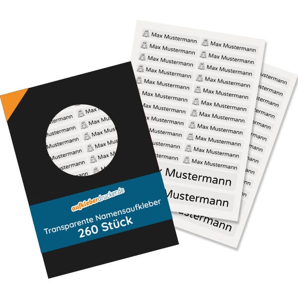 260 Stück Transparente Namensaufkleber für Kinder (Set mit 3 versch. Größen