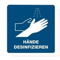 3 Stück Hinweis-Aufkleber - Hände desinfizieren (150x150 mm)