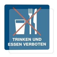 3 Stück Hinweis-Hinterglasaufkleber - Trinken und Essen verboten (150x150 mm)