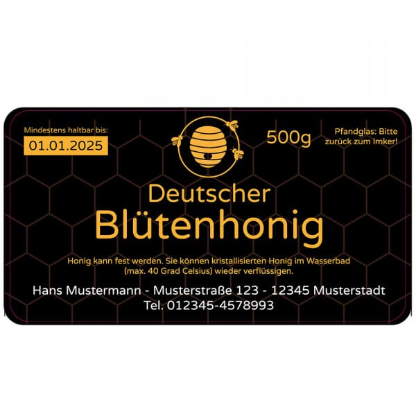 Personalisierte Honig Etiketten (für 500g Glas) 120x65 mm