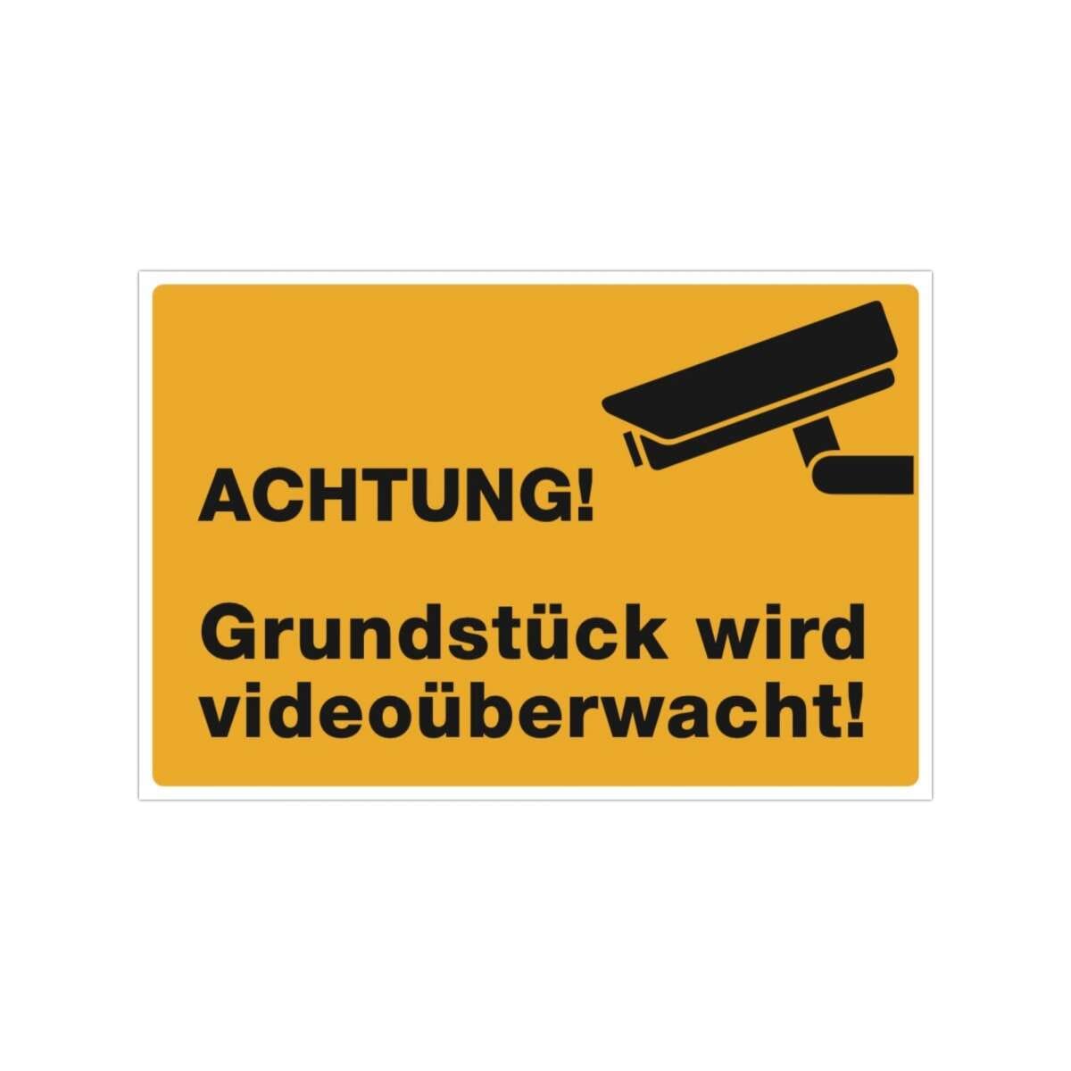 Schild Achtung Grundstück Wird Videoüberwacht! Weiß | Stabiles Alu